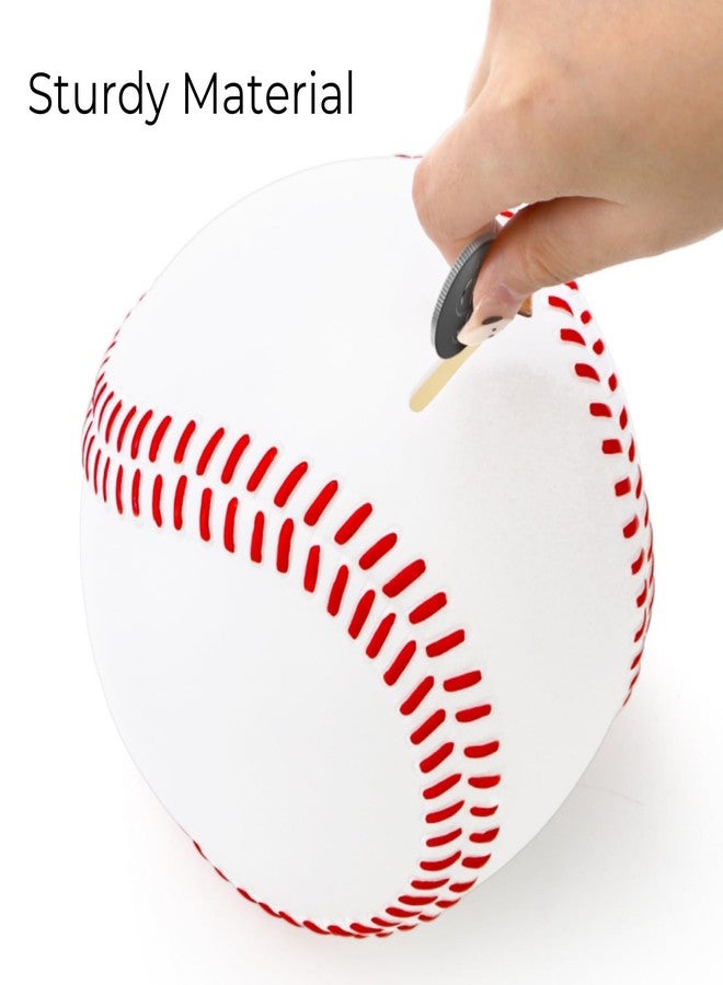 Tlence 6.3" Baseball Piggy Bank, Shatterproof Baseball Shape Coin Bank, White Sports Themed Money Box for Saving Money, Money Storage Container for Boys Girls Adults, Bedroom Decor - Image 5